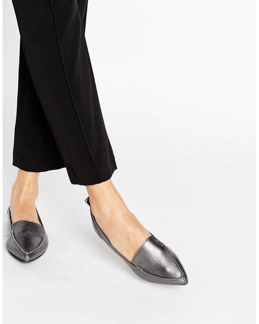 ALDO Bazovica Pewter Leather Point Flat Shoes in Metallic