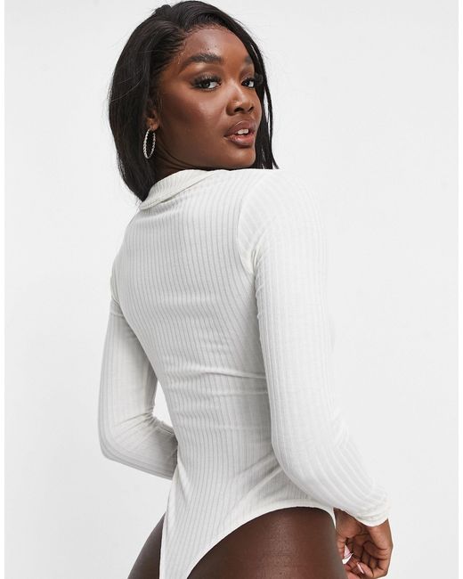 Missguided Ribbed Long Sleeve Bodysuit With Collar | Lyst
