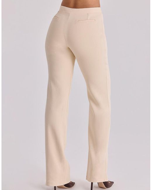 House Of Cb Natural Chiara Vintage Ivory Crepe Straight Leg Trousers