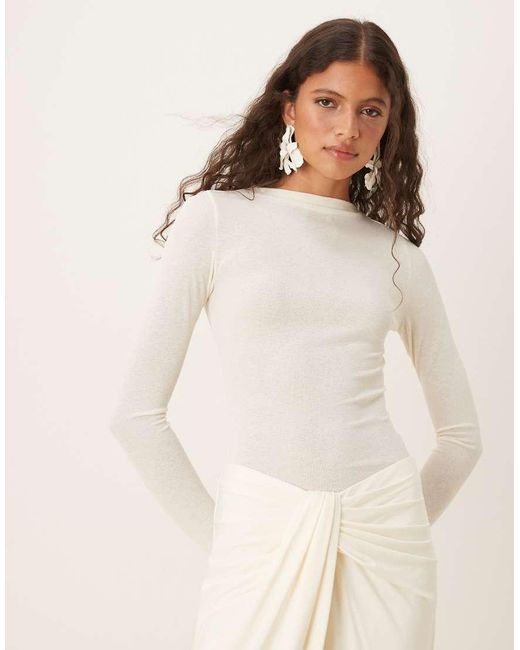 SNDY'S Natural Semi Sheer High Neck Long Sleeve Top Co-ord