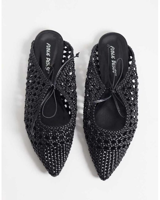 Public Desire Black Tabitha Woven Pointy Flat Mules