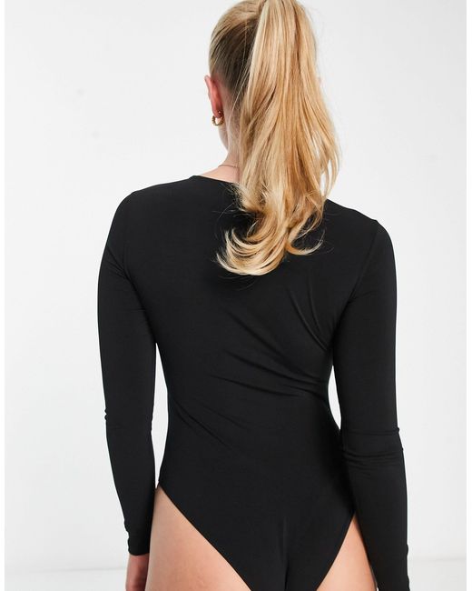 New Look Black Ring Cut Out Long Sleeved Bodysuit