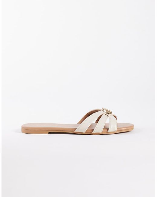New Look White Cross Strap Metal Detail Sandals