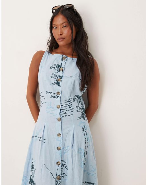 ASOS Blue Asos Design Petite Slash Neck Button Down Waistcoat Midi Dress