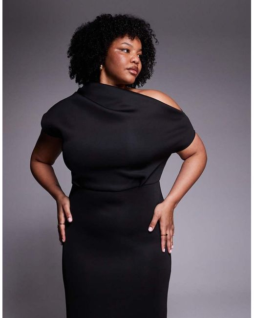ASOS Black Asos Design Curve Dramatic Neckline Midi Dress