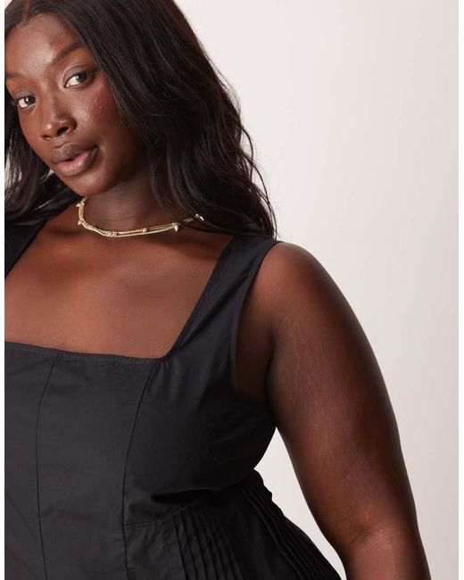 ASOS Asos Design Curve Scoop Neck Pleat Waist Maxi Dress in Black | Lyst UK