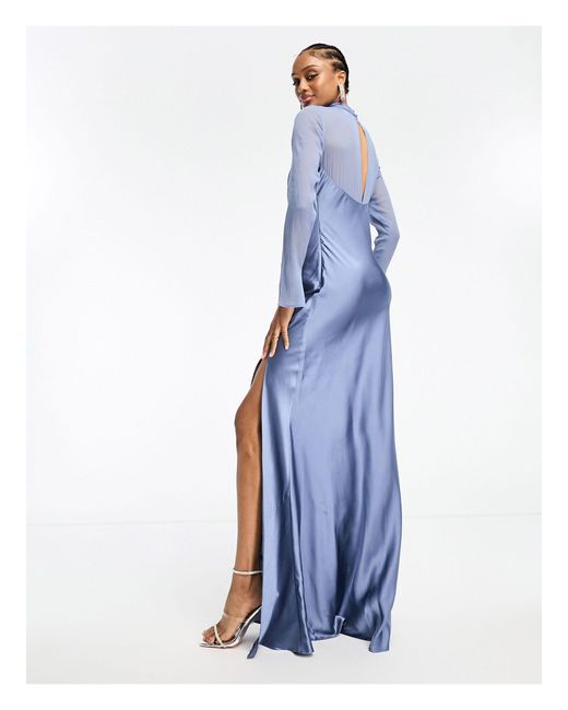 ASOS Blue Asos Design Tall Satin Cowl Maxi Dress With Chiffon Layer