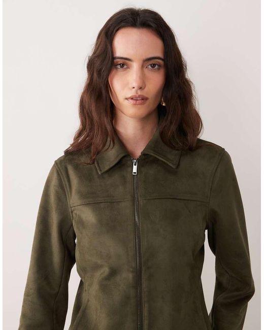 Abercrombie & Fitch Green Fitted 90s Faux Suede Jacket