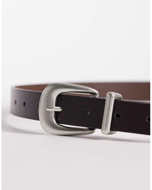 ASOS Gray Faux Leather Skinny Belt With Curve Buckle And Metal Tip for men