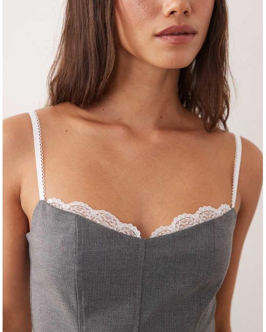 The Frolic Gray Exclusive Lace Bra Insert Detail Structured Cami Mini Dress