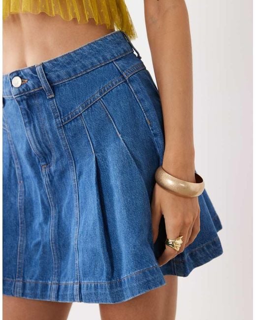 Nobody's Child Blue Pendower Denim Pleated Mini Skirt