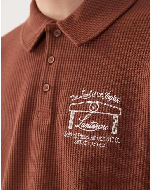 ASOS Brown Super Heavyweight Regular Fit Polo With Textured Fabric for men