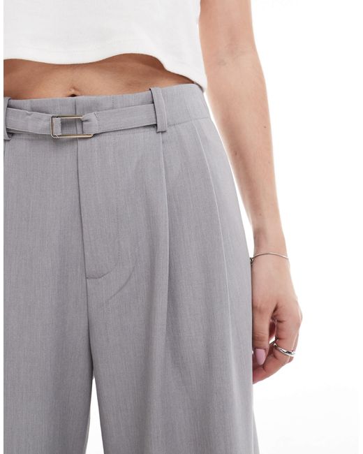 Stradivarius White Belted Tailored Wide Leg Trouser