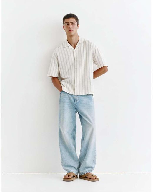 Pull&Bear White Striped Rustic Shirt for men
