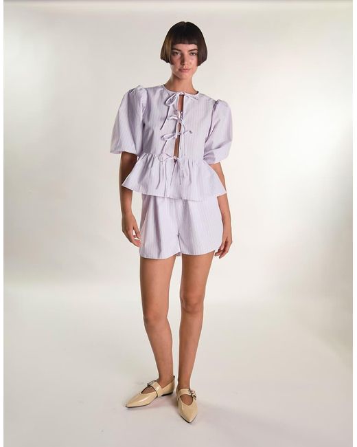 Glamorous Purple Tie Front Peplum Top