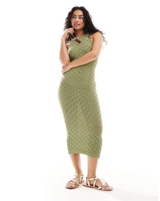 Y.A.S Green Crochet Halterneck Maxi Dress