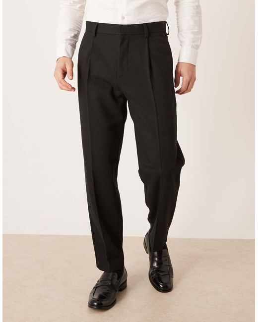 ASOS Natural Smart Pleated Relaxed Tapered Leg Trousers And Pocket Detail for men