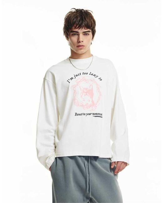 Pull&Bear White Cat Graphic T-Shirt for men