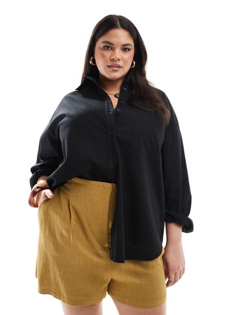 ASOS Black Asos design curve – oversize-hemd aus leinenmix