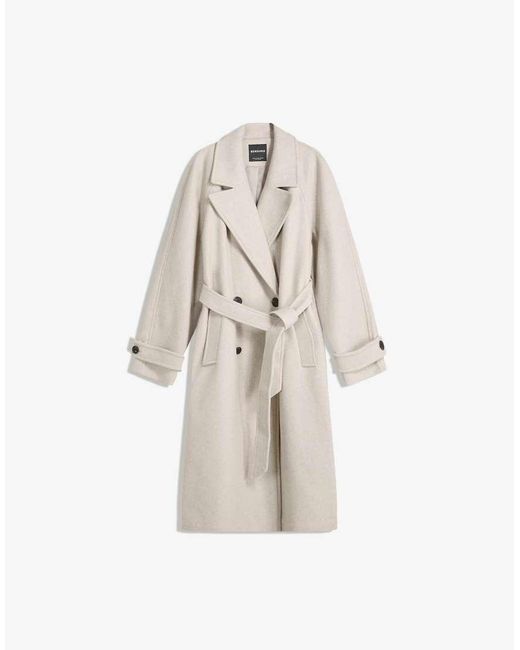 Bershka White Soft Trench Coat With Belt