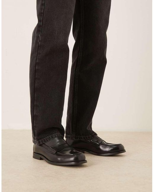Mango Black Classic Leather Loafer for men