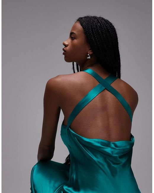 TOPSHOP Blue Racer Neck With Dropped Cowl Back