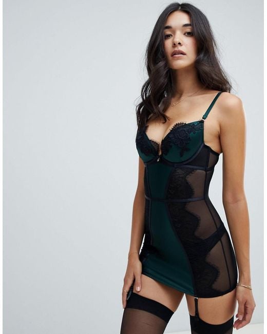 Ann Summers Green Forest Lace Cami Suspender Dress