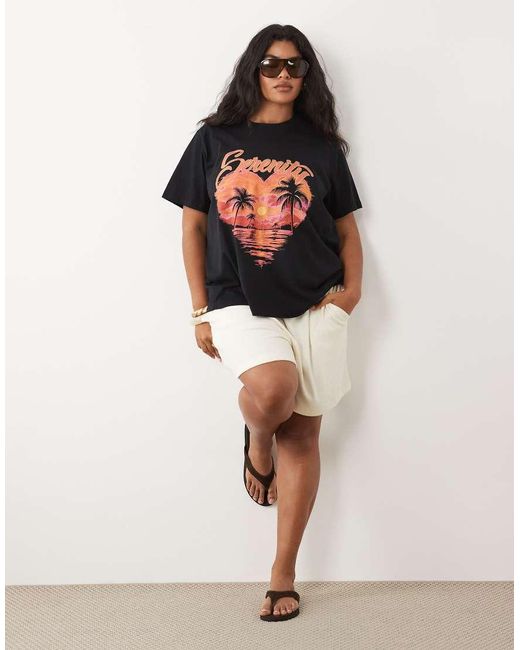 ASOS Black Asos Design Curve Baby Tee With Serenity Sunset Graphic