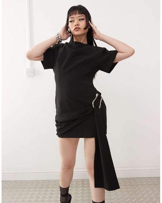 Lioness Natural Martini Structured High Neck Drape Waist Metal Hardware Detail Mini Dress