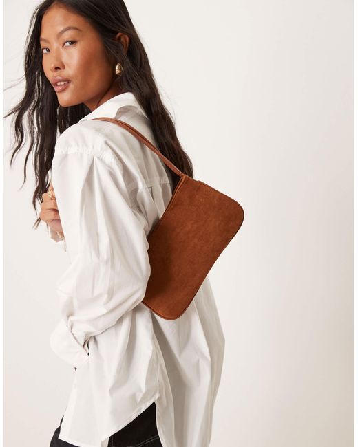 ASOS Brown Faux Suede Shoulder Bag With Skinny Straps