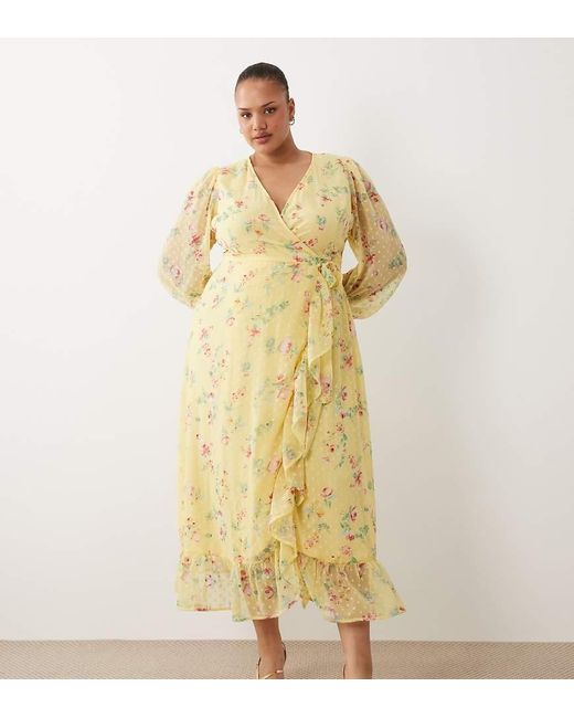Vila Curve Metallic Dobby Wrap Maxi Dress With Frill Detail