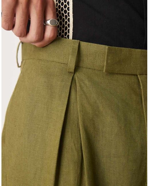 ASOS Green Premium 100% Linen Tapered Suit Trousers for men