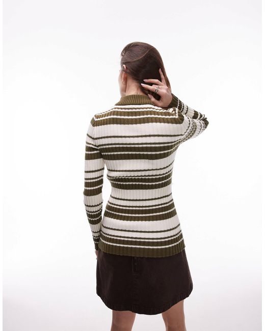TOPSHOP Black Knitted Stripe Button Up Long Sleeve Jumper