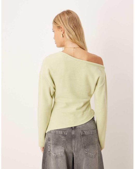 ASOS Natural Supersoft Off Shoulder Corset Waist Long Sleeve Top