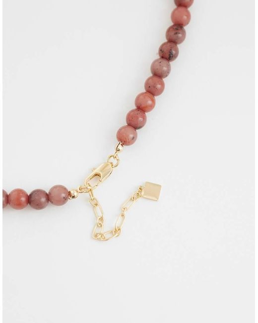 ASOS Metallic Necklace With Pink Semi-precious Beads And Cactus Pendant