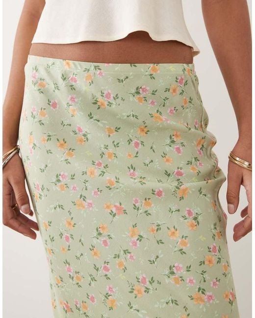 New Look Natural Floral Spun Bias Midi Skirt
