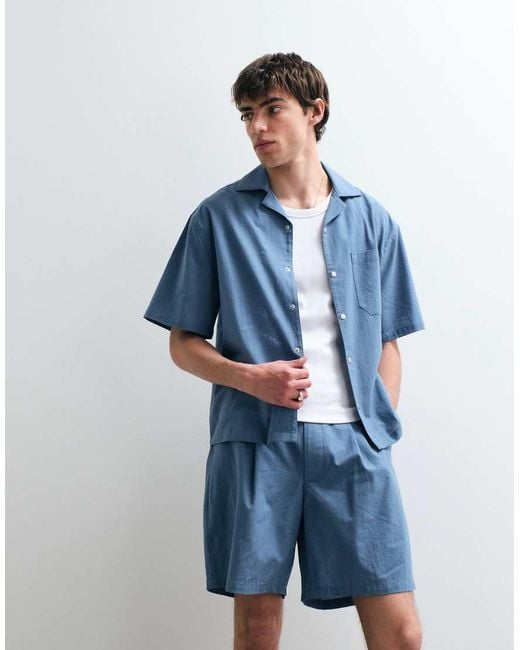 ASOS COLLECTIVE Blue Cotton Shorts With Linen for men