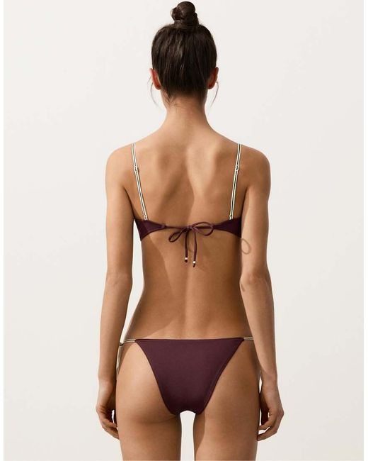 Oysho Purple Contrast Strap Bandeau Bikini Top