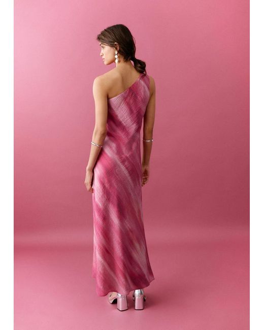 Mango Pink Teen One Shoulder Asymmetric Hem Maxi Dress