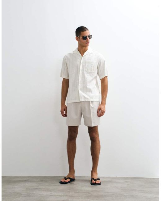 Redefined Rebel White Shai Boxy Fit Short Sleeve Textured Seersucker Shirt for men