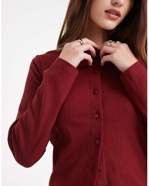 Brave Soul Red Button Down Long Sleeve Top