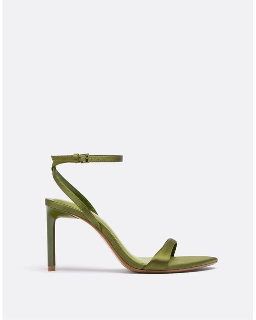 Stradivarius Green Satin Stiletto Heel Sandals