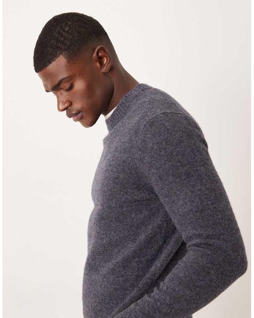Mango Blue Wool Mix Knit Crew Neck Sweater for men