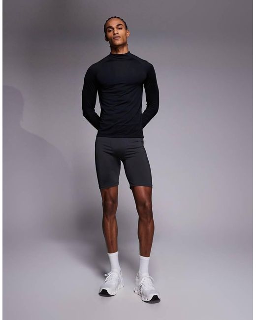 4505 Blue Icon Active Quick Dry Muscle Fit Base Layer Training Long Sleeve Mock Neck Top for men