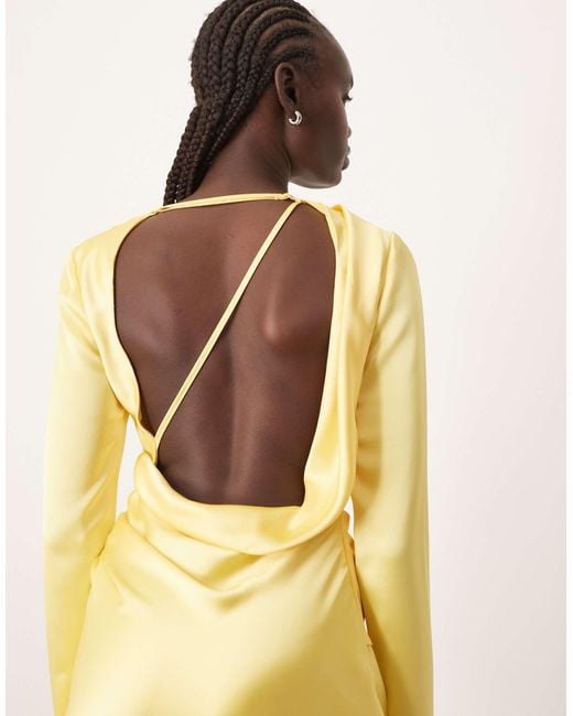 ARRANGE Natural Sleek Satin Drape Maxi Dress With Open Back