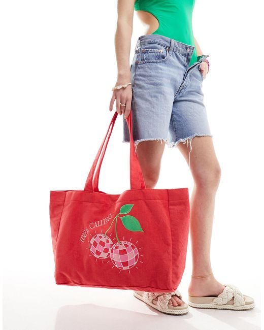 South Beach Red Disco Cherry Towelling Tote Bag