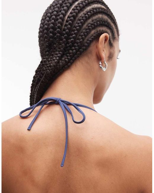 Monki Blue Mix And Match Tie Up Triangle Bikini Top