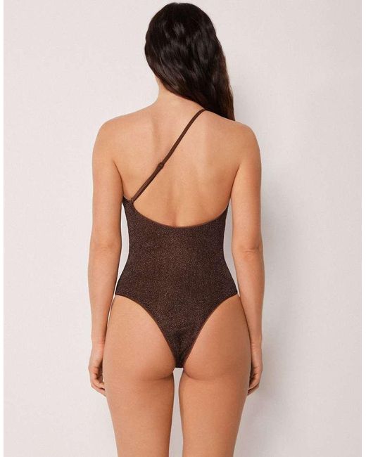 Calzedonia Brown One-Shoulder Swimsuit Metallic Glow