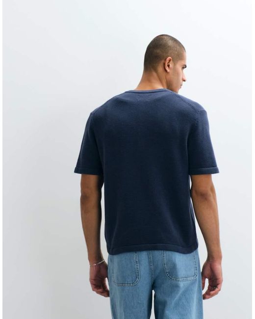 Abercrombie & Fitch Blue Abercrombie Knitted Short Sleeve Henley T-shirt for men