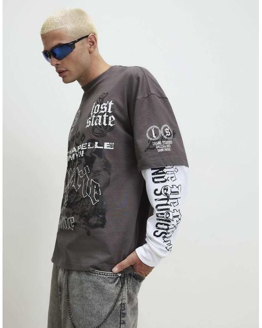 River Island Gray Oversized Fit Cotton Cherub T-Shirt for men